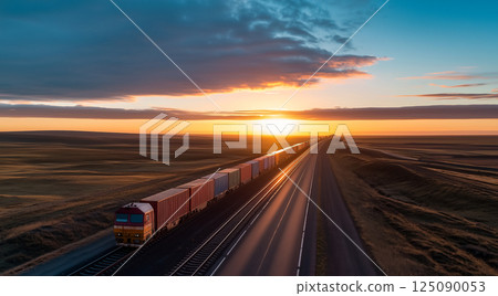 高速運行的貨櫃列車，運輸網路概念 125090053