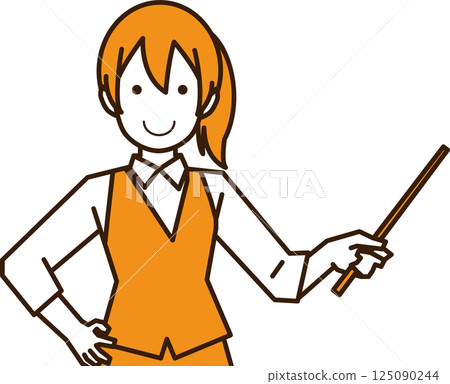Female employee holding a pointer (upper body) 125090244