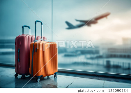 旅行概念、飛機起飛的機場風景 125090384