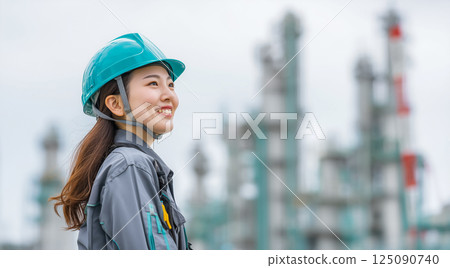 Smiling female engineer wearing safety gear 125090740