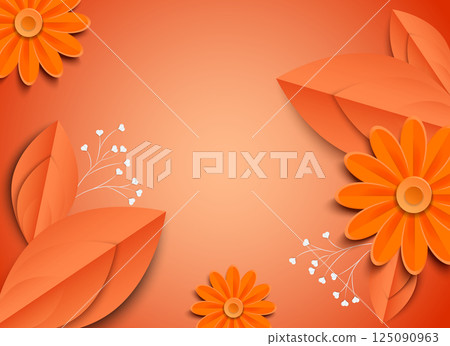 Papercraft-style illustration of abstract orange flowers (margaret, chamomile, etc.) | Background material series Papercraft-style illustration of abstract orange flowers (margaret, chamomile, etc.) | Background material series 125090963
