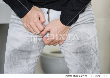 Man pressing stomach, men is painful bladder inflammation on white background health concept. 125091115