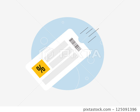 Discount ticket icon with coupon symbols and promo code visuals for online shopping, seasonal sales, vouchers and digital store offers. Flat design isolated on white vector illustration and icons Discount ticket icon with coupon symbols and promo code visuals for online shopping, seasonal sales, vouchers and digital store offers. Flat design isolated on white vector illustration and icons 125091396