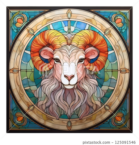 Retro ram stained glass illustration 3 / Material for flyers and posters Retro ram stained glass illustration 3 / Material for flyers and posters 125091546