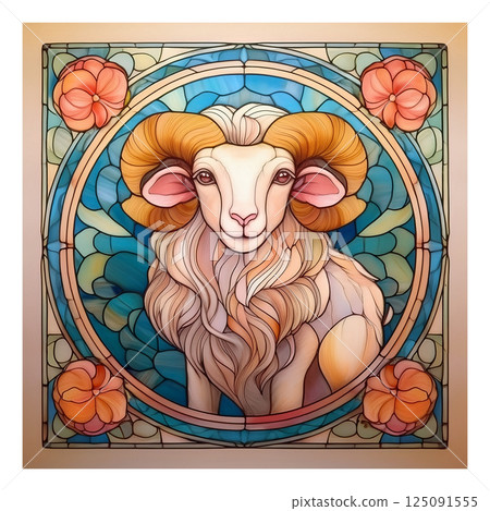 Retro ram stained glass illustration 12 / Material for flyers and posters Retro ram stained glass illustration 12 / Material for flyers and posters 125091555