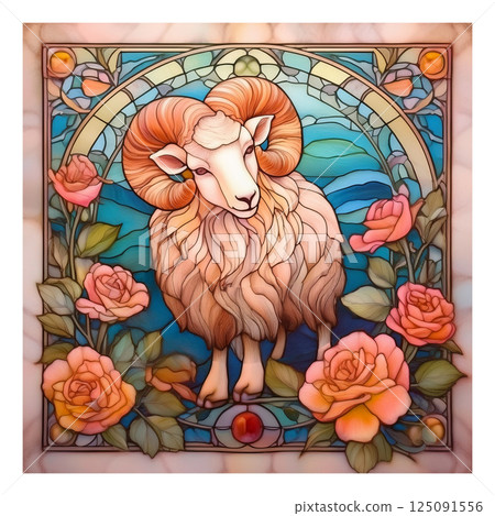 Retro ram stained glass illustration 13 / Material for flyers and posters Retro ram stained glass illustration 13 / Material for flyers and posters 125091556