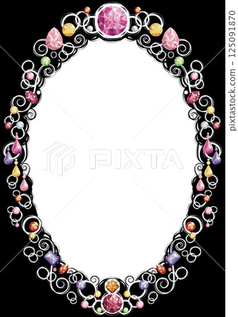 垂直橢圓形框架，飾有珠寶（暖色，白色線條） 125091870