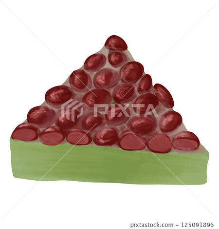 一幅插圖描繪了水無月，這是一種日本甜點，在六月的夏季淨化儀式中用來驅暑，在外郎年糕上放有大量紅豆，還有抹茶 125091896