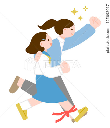 Illustration of a teacher and student running three-legged race - Trust, education, and companionship Illustration of a teacher and student running three-legged race - Trust, education, and companionship 125092017