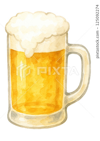 Watercolor illustration of a beer mug / Foamy draft beer / Cold beer illustration material 125092274