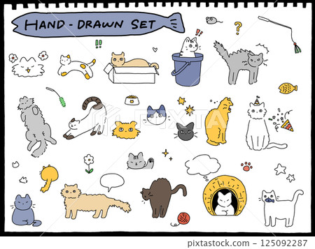 Cute hand drawn cat illustration set 125092287