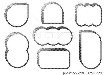 Pixel pattern frames. Bitmap arch windows on white background. Dotted dither vector graphic elements. Noisy arcade game gradient arc. Geometric halftone abstract border. 125092290