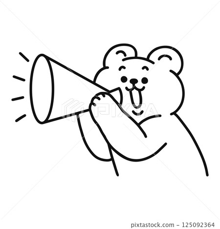 Bear with megaphone line drawing 125092364