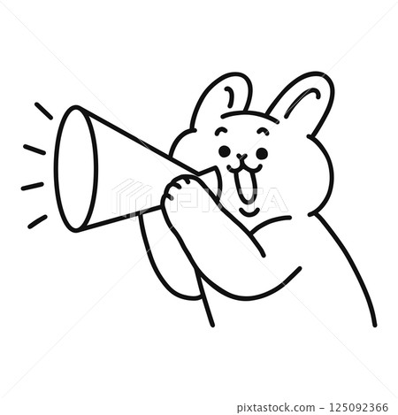 拿著擴音器的兔子線條畫 125092366