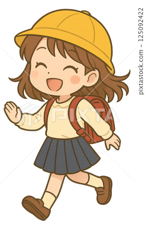 小學女孩在上學的路上 125092422