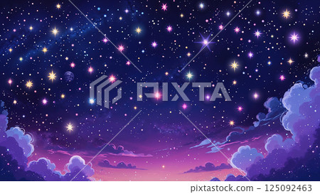 Starry sky and night view seen beyond the clouds Starry sky and night view seen beyond the clouds 125092463