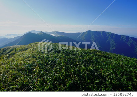Mount Dainichi and Mount Motoyama seen from Mount Kitamata in the Iide mountain range 125092743