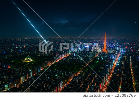 Night view of Nagoya city from an airplane before landing 1 125092769