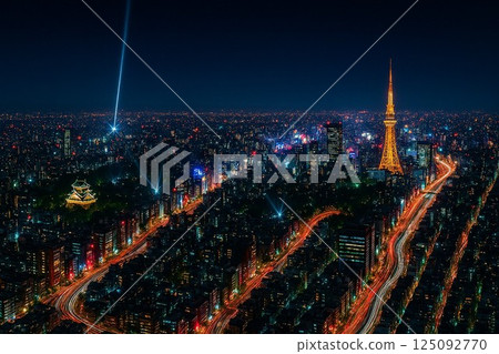 Night view of Nagoya city from an airplane before landing 2 125092770