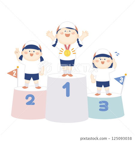 Illustration of a child on the podium: Girl Illustration of a child on the podium: Girl 125093038