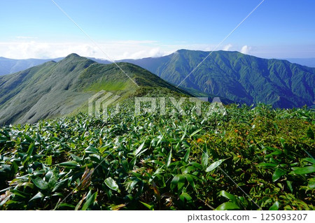 Mount Eboshi and Mount Dainichi in the Iide mountain range Mount Eboshi and Mount Dainichi in the Iide mountain range 125093207