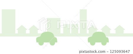 A simple townscape with green cars running 125093647