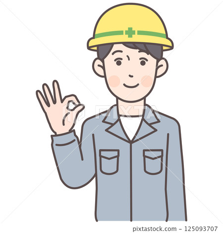 建築工人男性給予 OK 手勢_安全帽 125093707