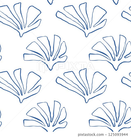 Seamless hand drawn seaweed pattern ocean doodle marine fabric design blue 125093944