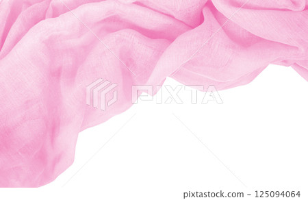 Pink chaotic draped fabric for corner isolated on white 125094064