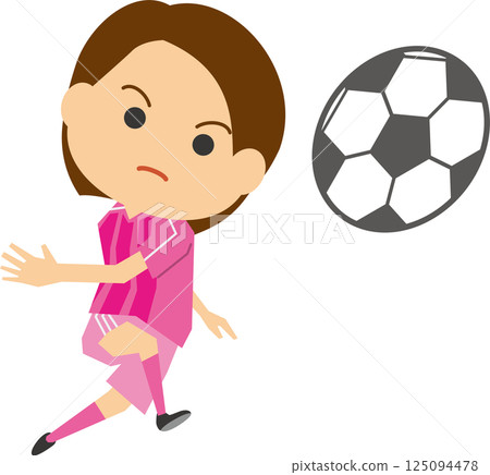 Illustration of a female soccer player kicking the ball 125094478