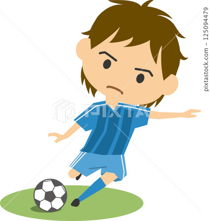 一名男足球員踢球的插圖 125094479