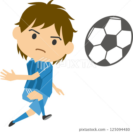 一名男足球員踢球的插圖 125094480