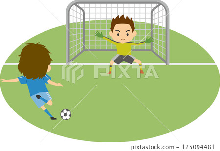 Illustration of a male soccer player taking a penalty kick 125094481