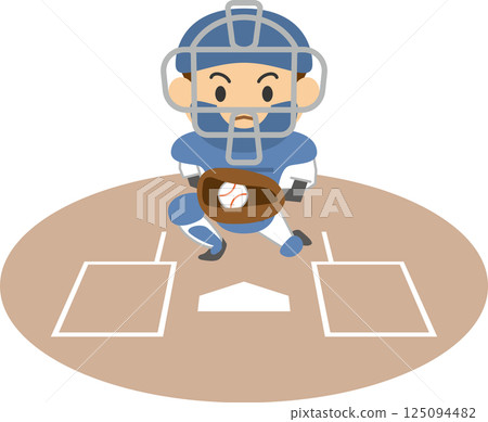 捕手拿著手套的插圖 125094482