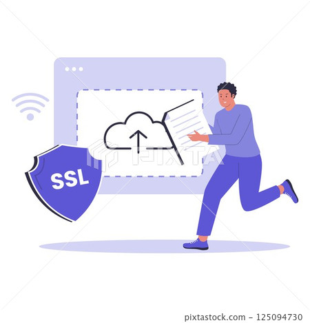 SSL Secure File Upload Illustration for Safe Online Data Transfer SSL Secure File Upload Illustration for Safe Online Data Transfer 125094730