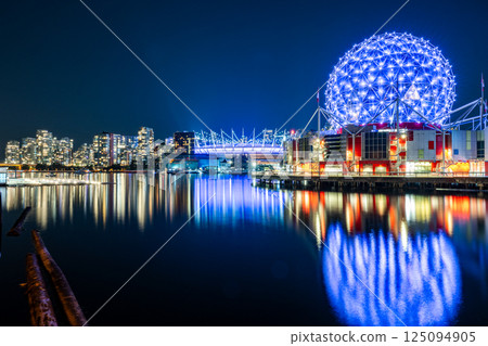 Night view of Science World and Stadium in Vancouver, Canada 125094905