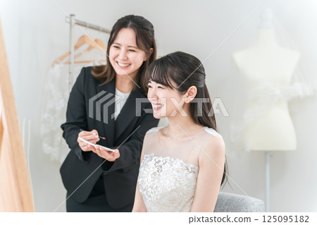 Bridal, wedding ceremony, bride putting on makeup in the bridal room at the wedding venue, bride Bridal, wedding ceremony, bride putting on makeup in the bridal room at the wedding venue, bride 125095182