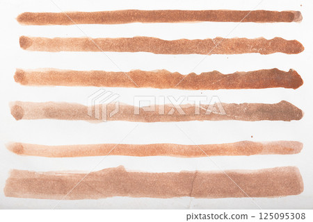 Set of watercolor brushstroke in the 2025 color of the year Mocha Mousse. Hand drawn textured template with elegant warm brown tone. Perfect for creating trendy graphic resource 125095308