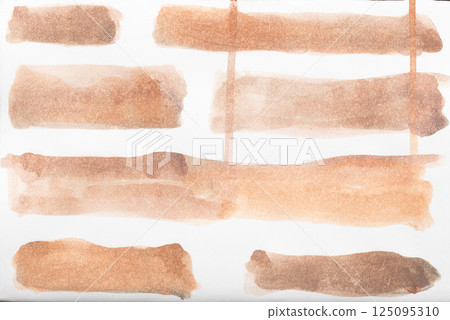 Set of watercolor brushstroke in the 2025 color of the year Mocha Mousse. Hand drawn textured template with elegant warm brown tone. Perfect for creating trendy graphic resource Set of watercolor brushstroke in the 2025 color of the year Mocha Mousse. Hand drawn textured template with elegant warm brown tone. Perfect for creating trendy graphic resource 125095310