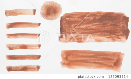 Set of watercolor brushstroke in the 2025 color of the year Mocha Mousse. Hand drawn textured template with elegant warm brown tone. Perfect for creating trendy graphic resource Set of watercolor brushstroke in the 2025 color of the year Mocha Mousse. Hand drawn textured template with elegant warm brown tone. Perfect for creating trendy graphic resource 125095314