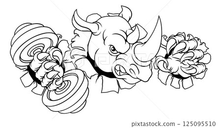 Rhino Rhinoceros Warthog Pig Weight Lifting Mascot 125095510
