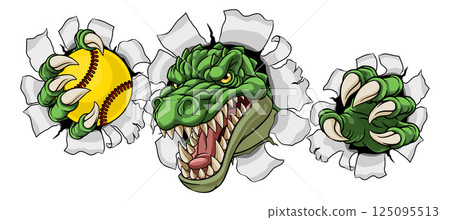 Alligator Crocodile Dinosaur Softball Sport Mascot Alligator Crocodile Dinosaur Softball Sport Mascot 125095513