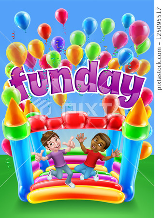 Bouncy House Castle Jumping Boys Kids Cartoon Bouncy House Castle Jumping Boys Kids Cartoon 125095517