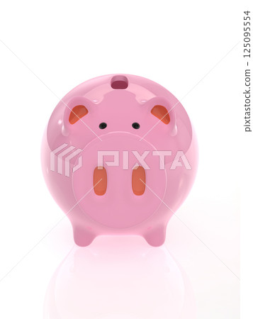 Pink piggy bank, front view, vertical, 3D illustration 125095554