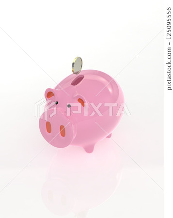 粉紅色小豬銀行和硬幣垂直 3D 插圖 粉紅色小豬銀行和硬幣垂直 3D 插圖 125095556