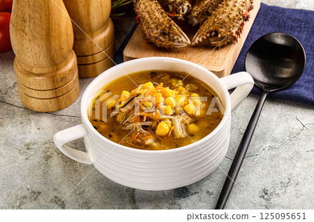 Hot Crab corn soup with vegetables Hot Crab corn soup with vegetables 125095651