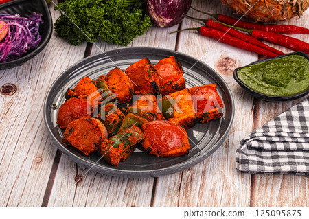 Indian cuisine - spicy chili paneer 125095875