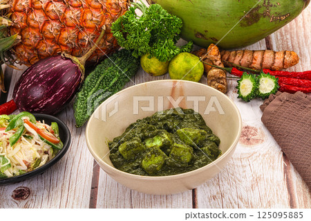 Indian cuisine - Palak paneer cheese with spinach Indian cuisine - Palak paneer cheese with spinach 125095885