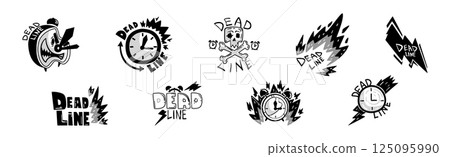 Deadline and Time Limit Badge or Sticker Black Vector Set 125095990