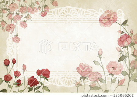 Antique decorative frame made of rose flowers 125096201
